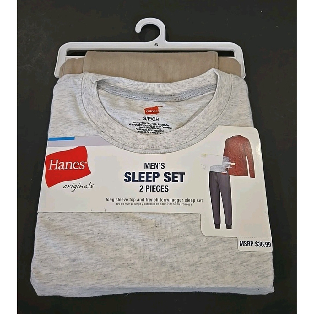 Hanes Men's Sleep 2 Set Originals 2 Piece Long Slv Top w/Terry Jogger NWT (D-41)